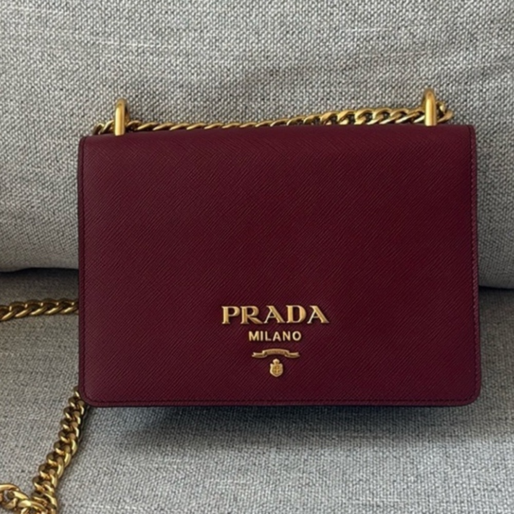 Prada Maroon Leather Crossbody Bag with Gold Chain - Picture 2 of 9